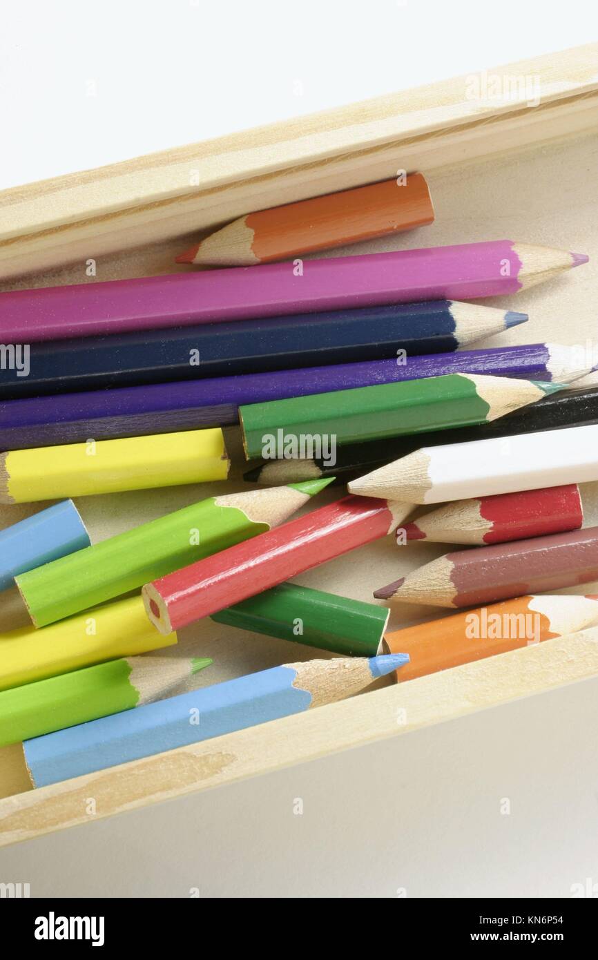 Colour pencils in box Stock Photo Alamy