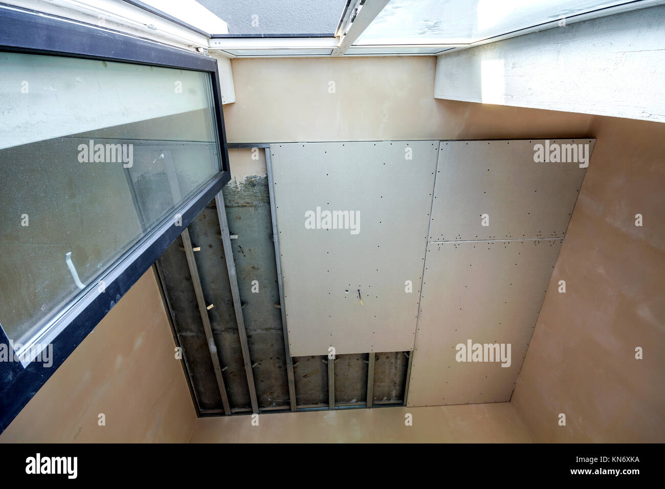 Suspended Ceiling From Drywall Fixed To Metal Frame With