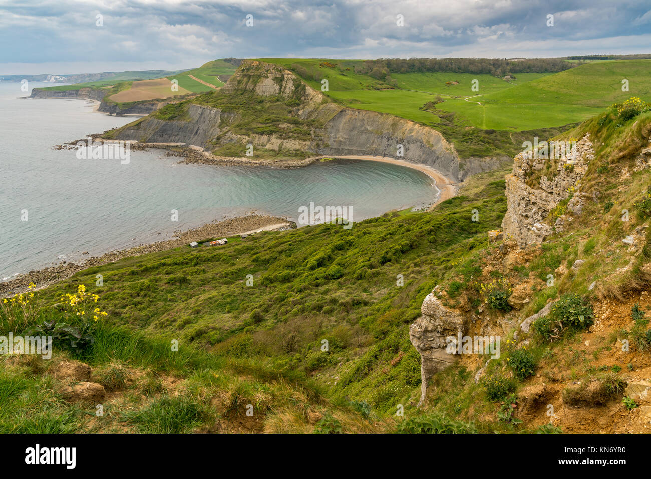 View from Emmett's Hill towards Chapman's Pool, South West Coast Path, Jurassic Coast, Dorset, UK Stock Photo