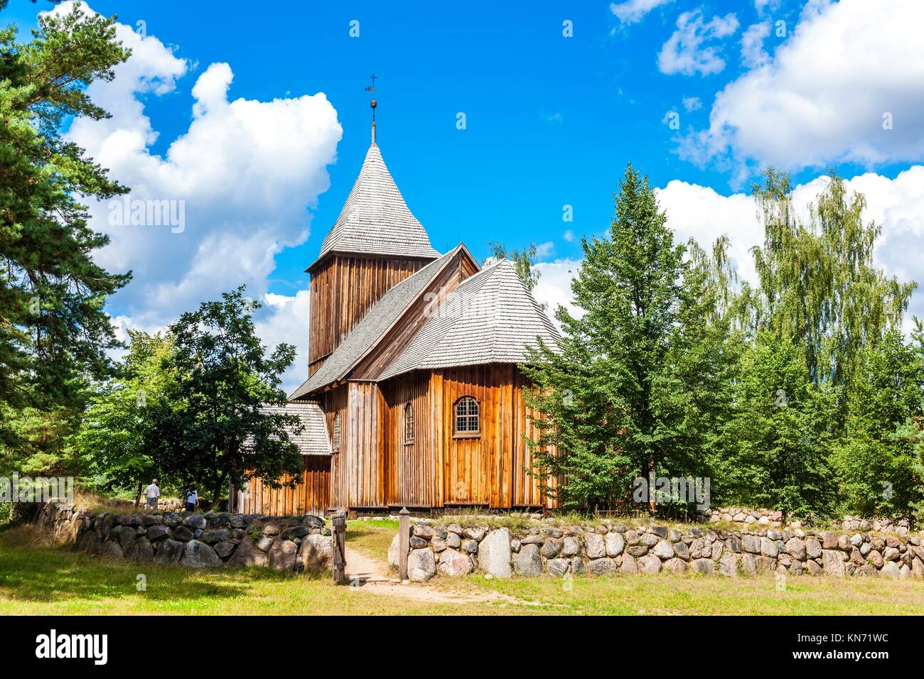 wooden church, Kaszubski ethnographic park in Wdzydzki Park Krajobrazowy, Pomerania, Poland. Stock Photo
