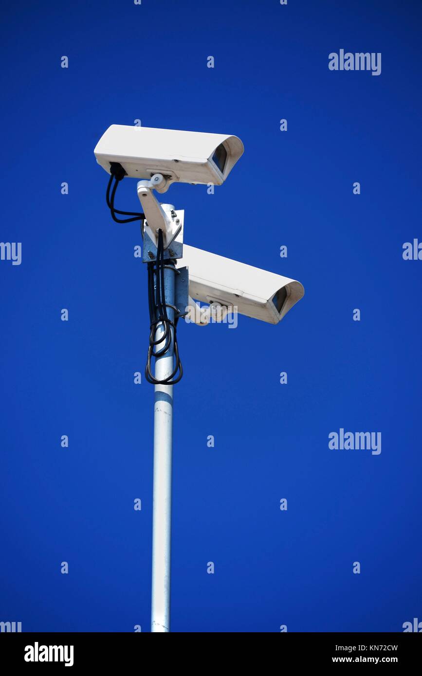 Hi-tech dome type camera over blue sky Stock Photo - Alamy