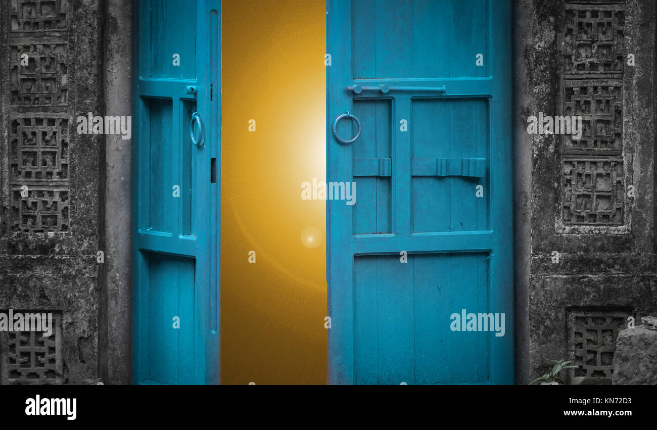 open door with light behind Stock Photo