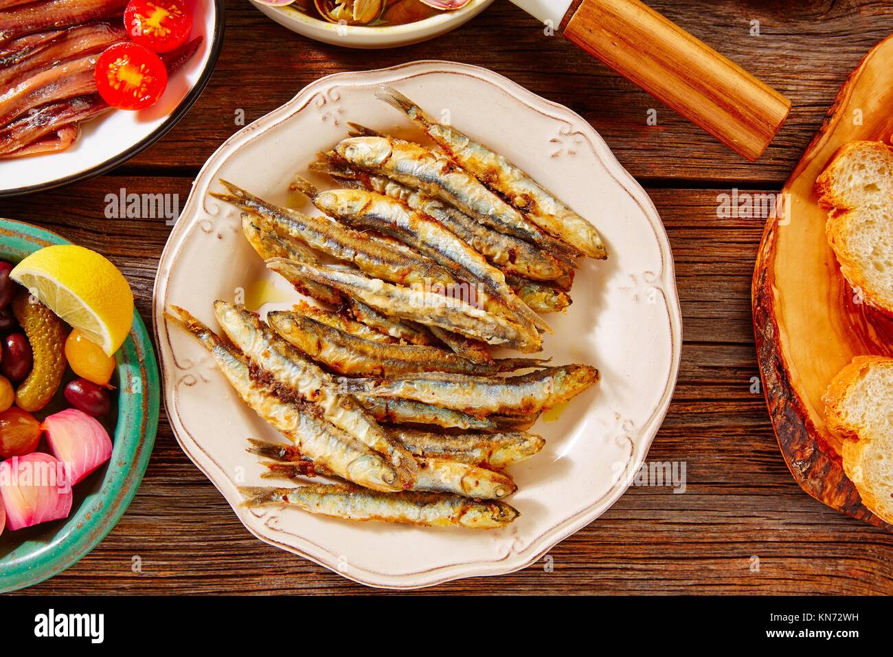Tapas seafood fried anchovies fish from Spain Stock Photo Alamy