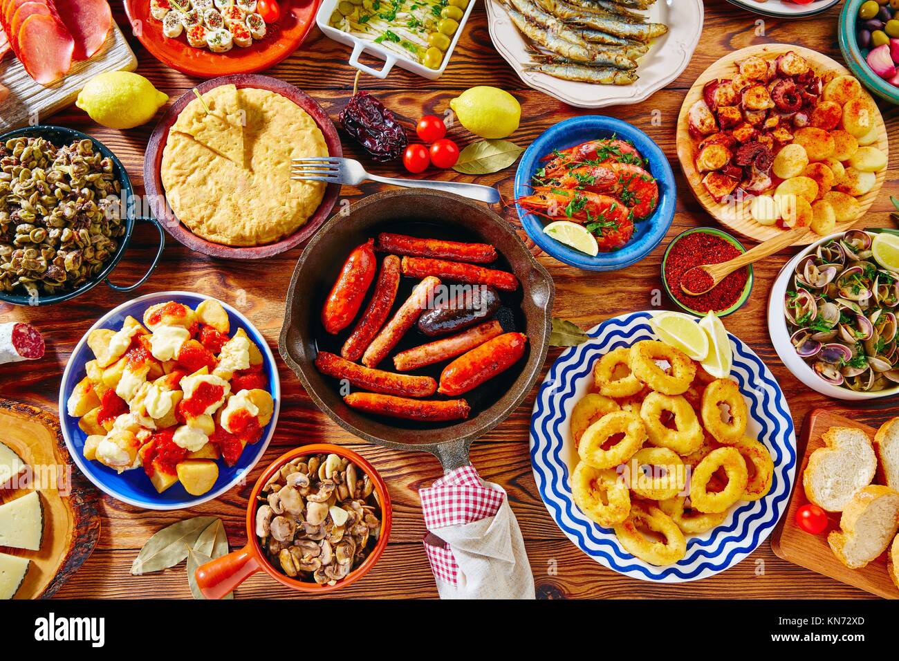 Tapas from spain varied mix of most popular tapa mediterranean food. Stock Photo