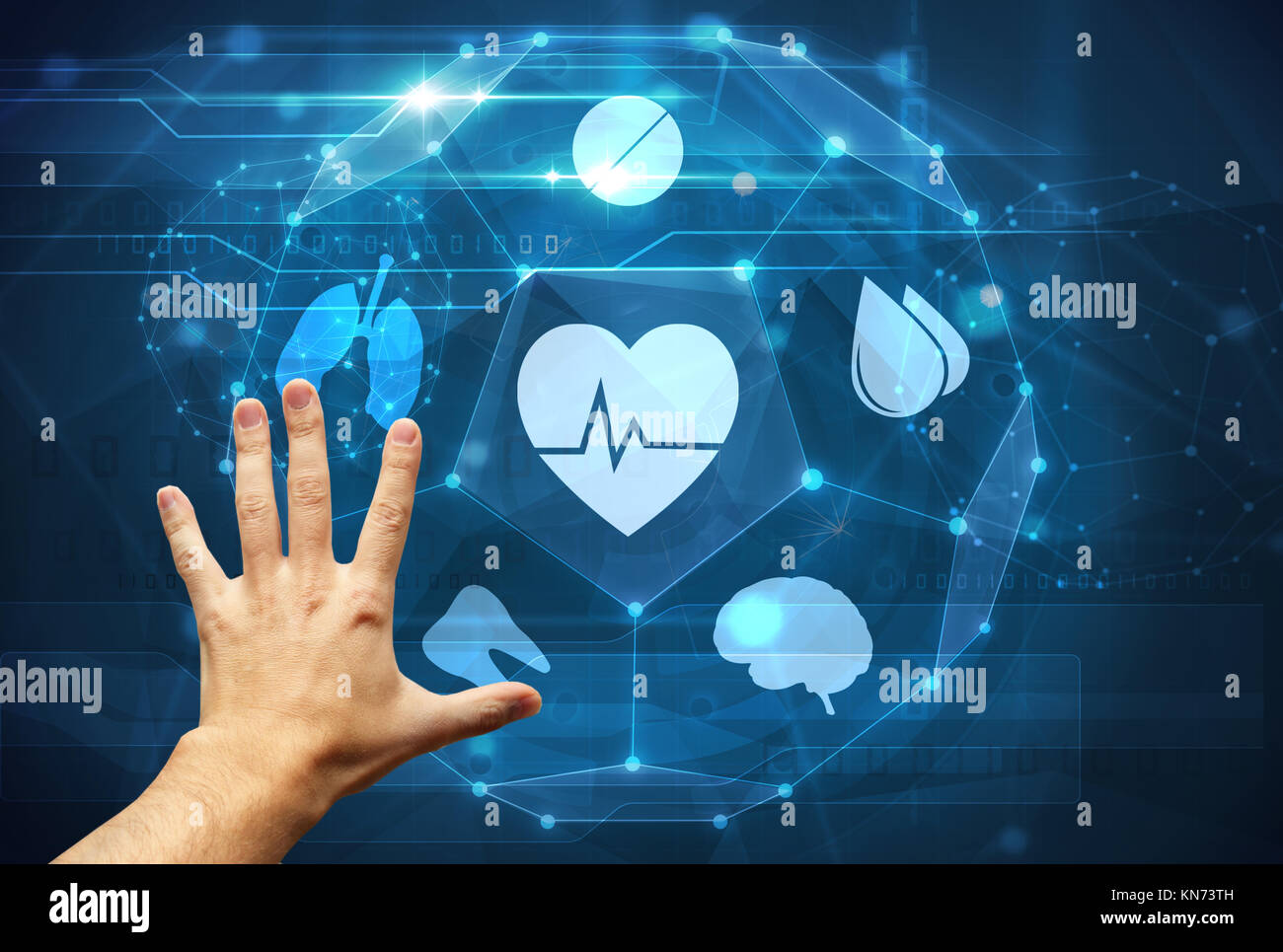 hand touching medical futuristic interface Stock Photo
