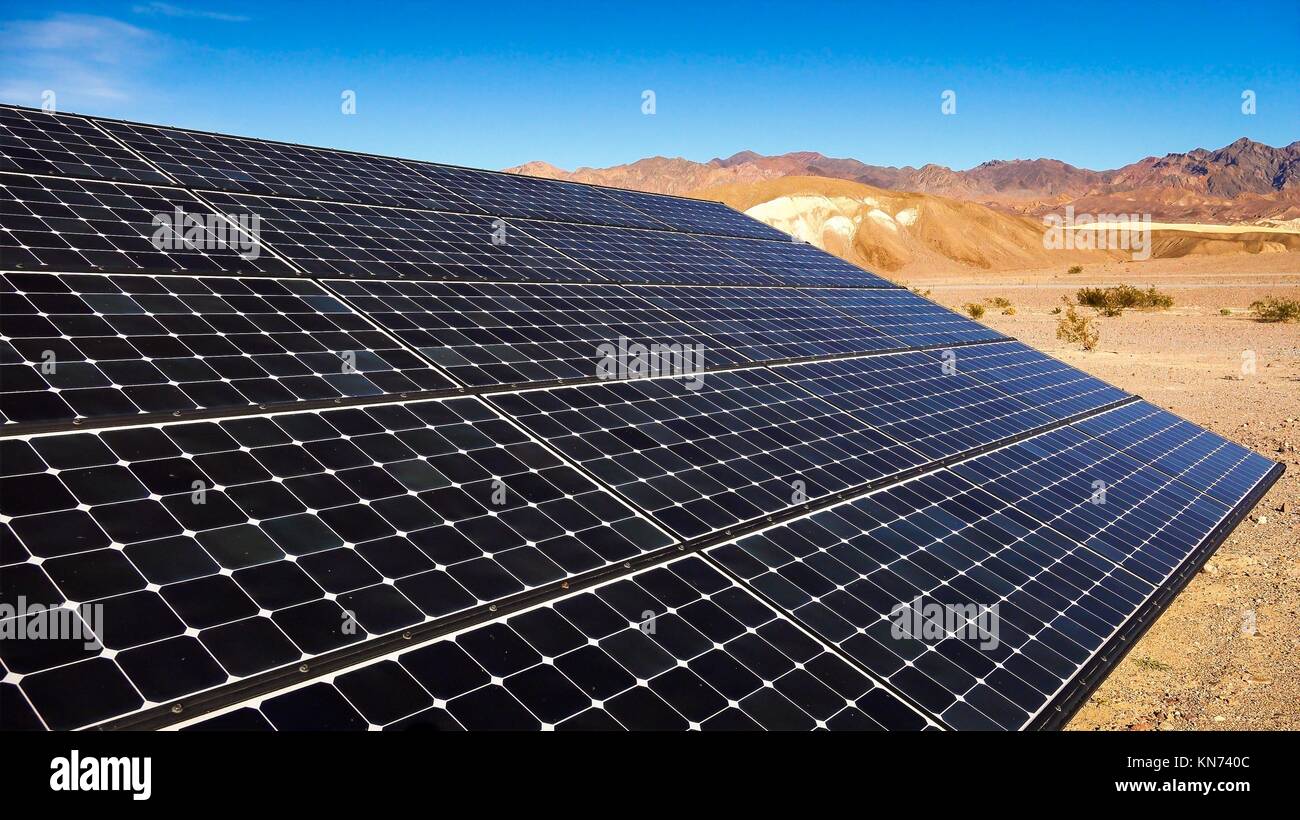 Solar panels soak up the sun in the Mojave Desert in Death Valley