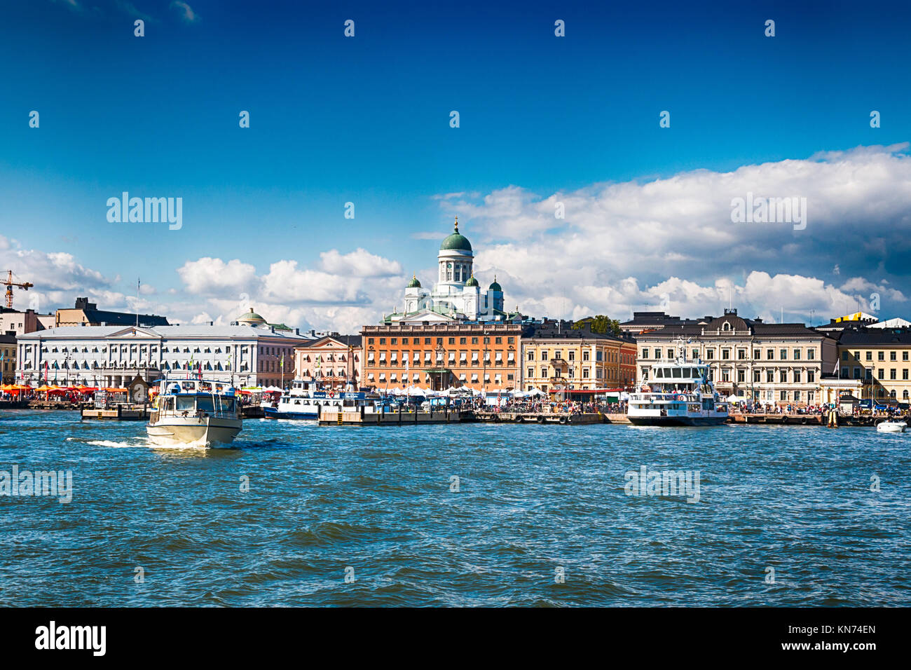 Cityscape and skyline of Helsinki, capital of Republic of Finland. Sunny summer day. HDR. Stock Photo