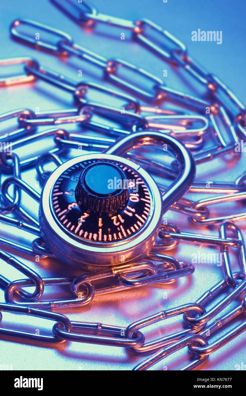 Combination Lock and Chains Stock Photo Alamy