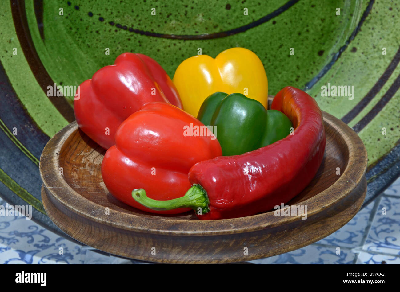 Close up of colourful Bell and Cayenne peppers Stock Photo