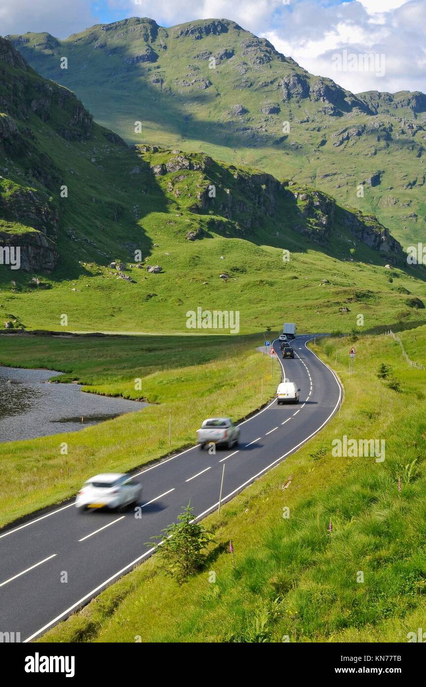 Mountain road in Scotland. Road A83, Loch Restil, Argyll and Bute, Scotland. Stock Photo