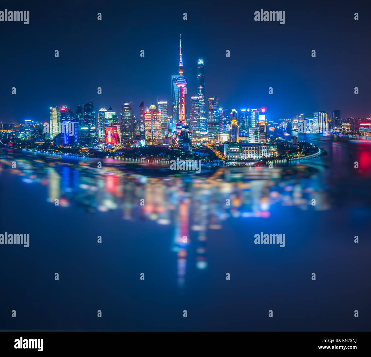 Shanghai Skyline at Night in China Stock Photo Alamy