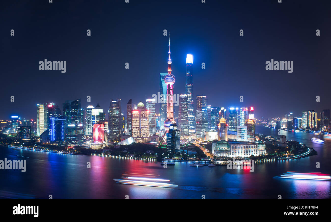 Shanghai Skyline at Night in China Stock Photo Alamy