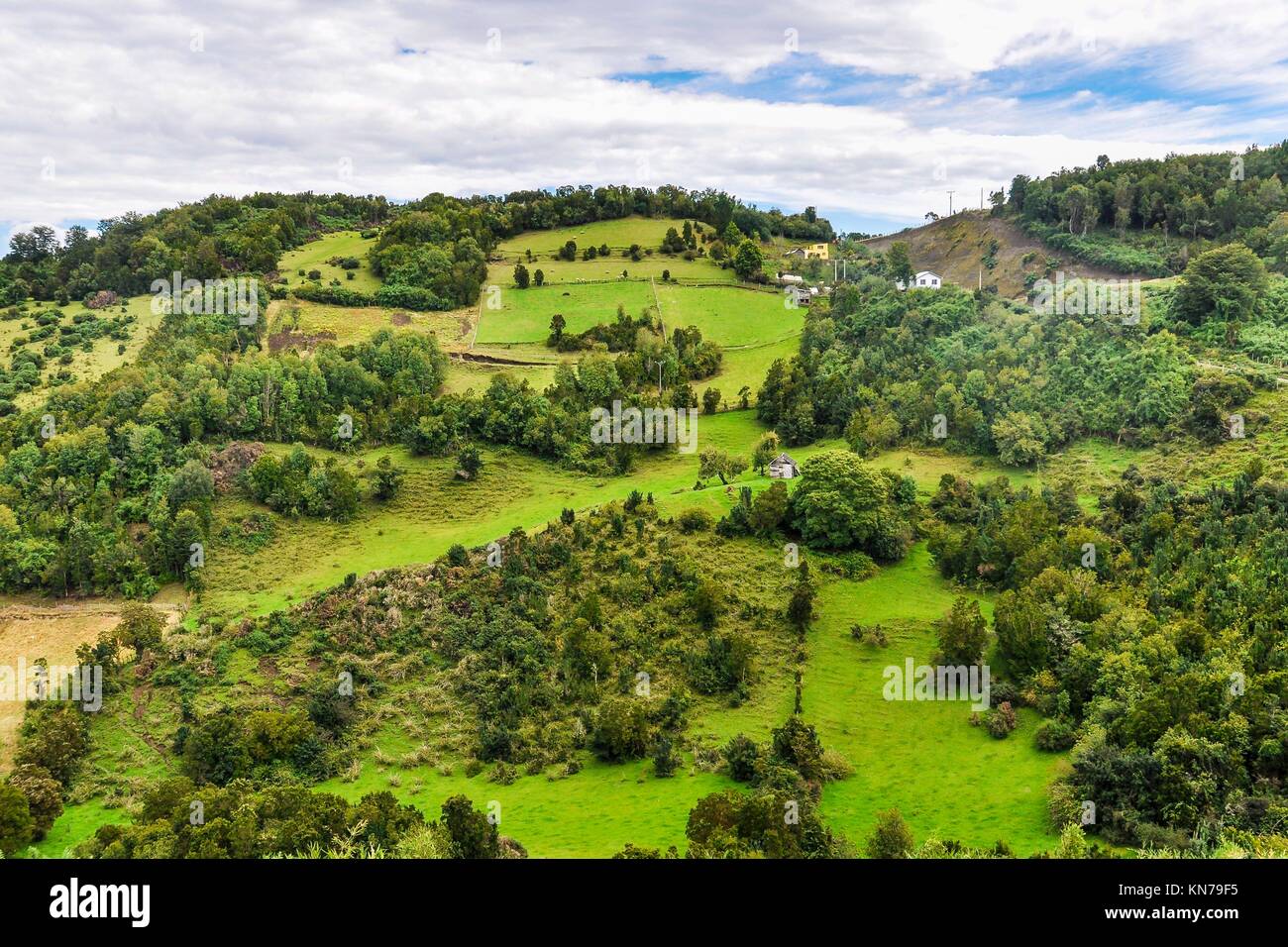 Rural scenery of the traditional Chiloe Island, Patagonia, Chile. Stock Photo