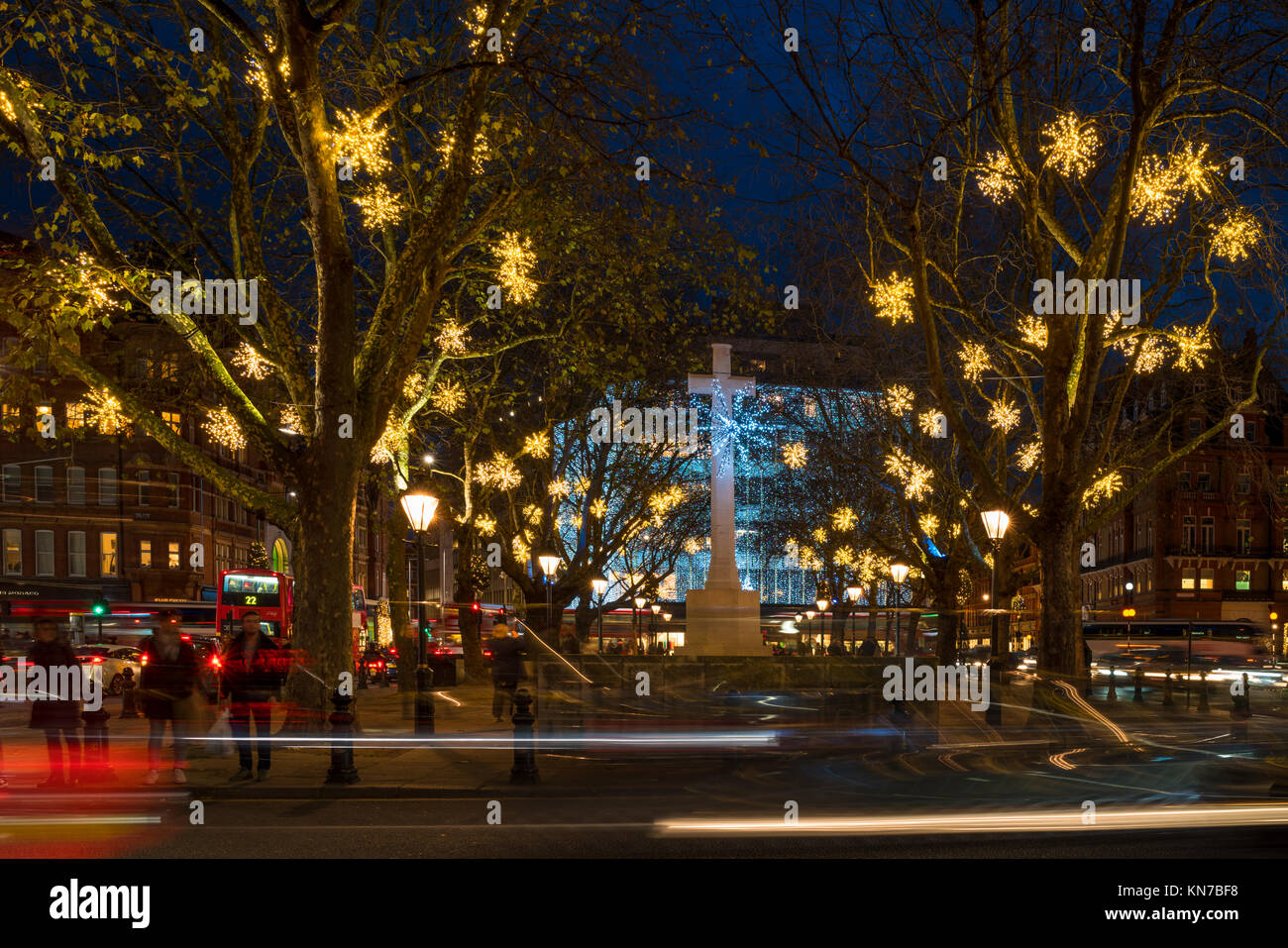 LONDON, UK - DECEMBER 09, 2017: Christmas Lights decorations on Sloane Square - a lovely, fashionable,  pedestrianized area in the Royal Borough of Ke Stock Photo