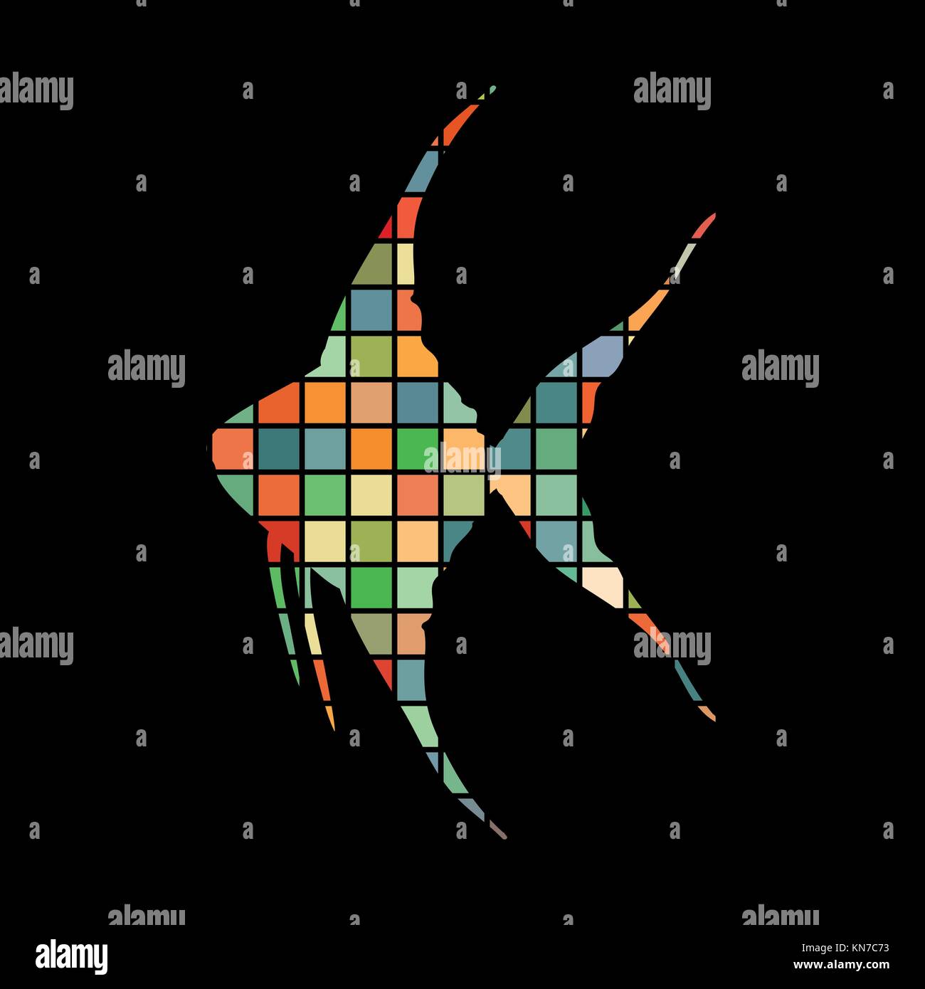Scalare fish mosaic color silhouette aquatic animal background b Stock Vector