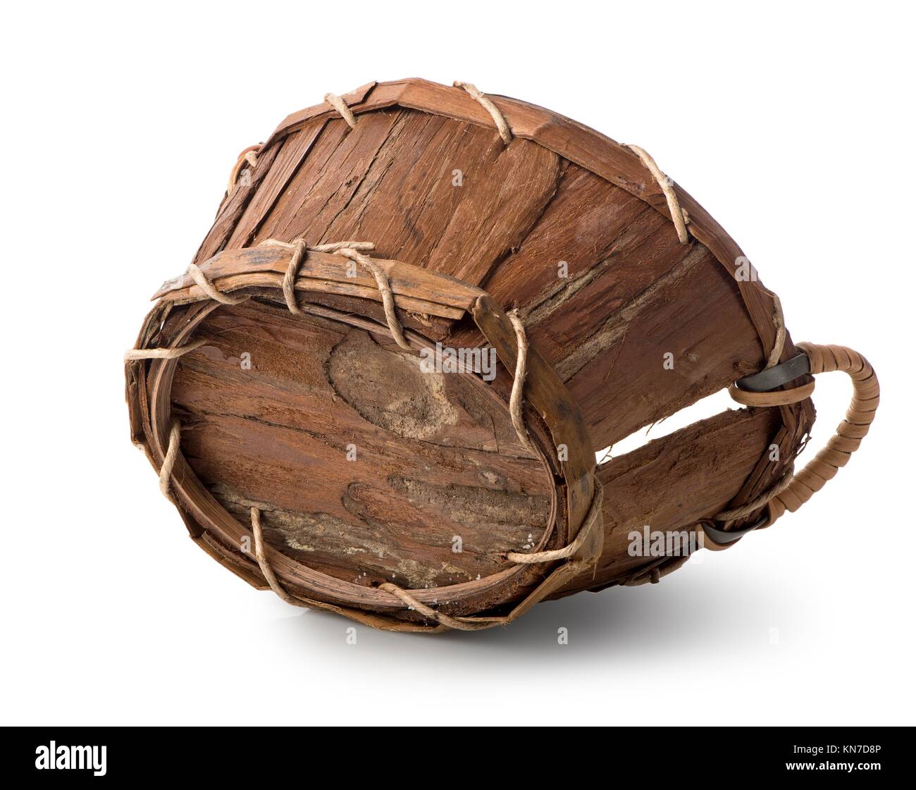 Old wooden basket isolated on a white background Stock Photo Alamy