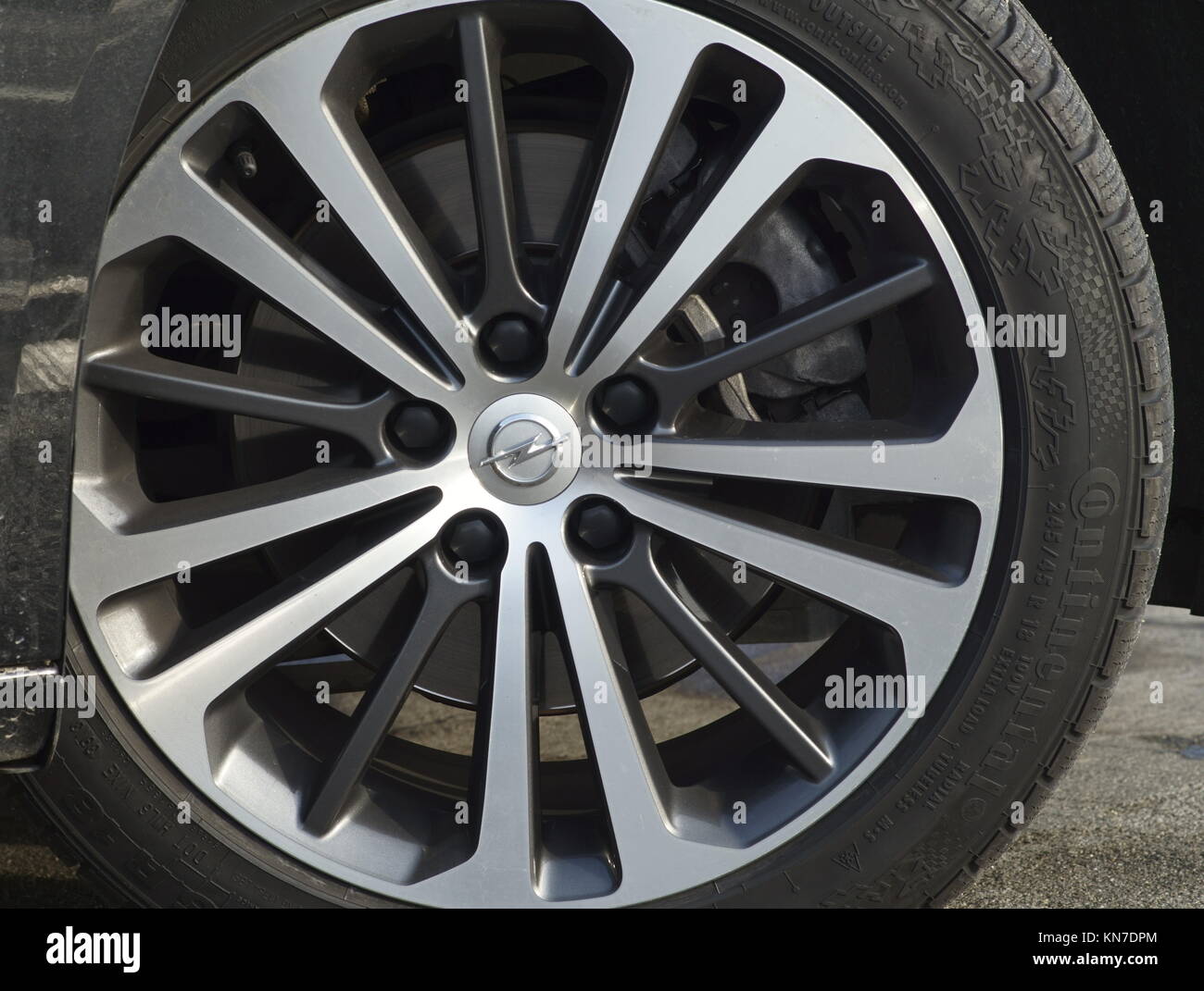 Car wheel, alloy wheel and tire (2017 Opel Insignia) Stock Photo