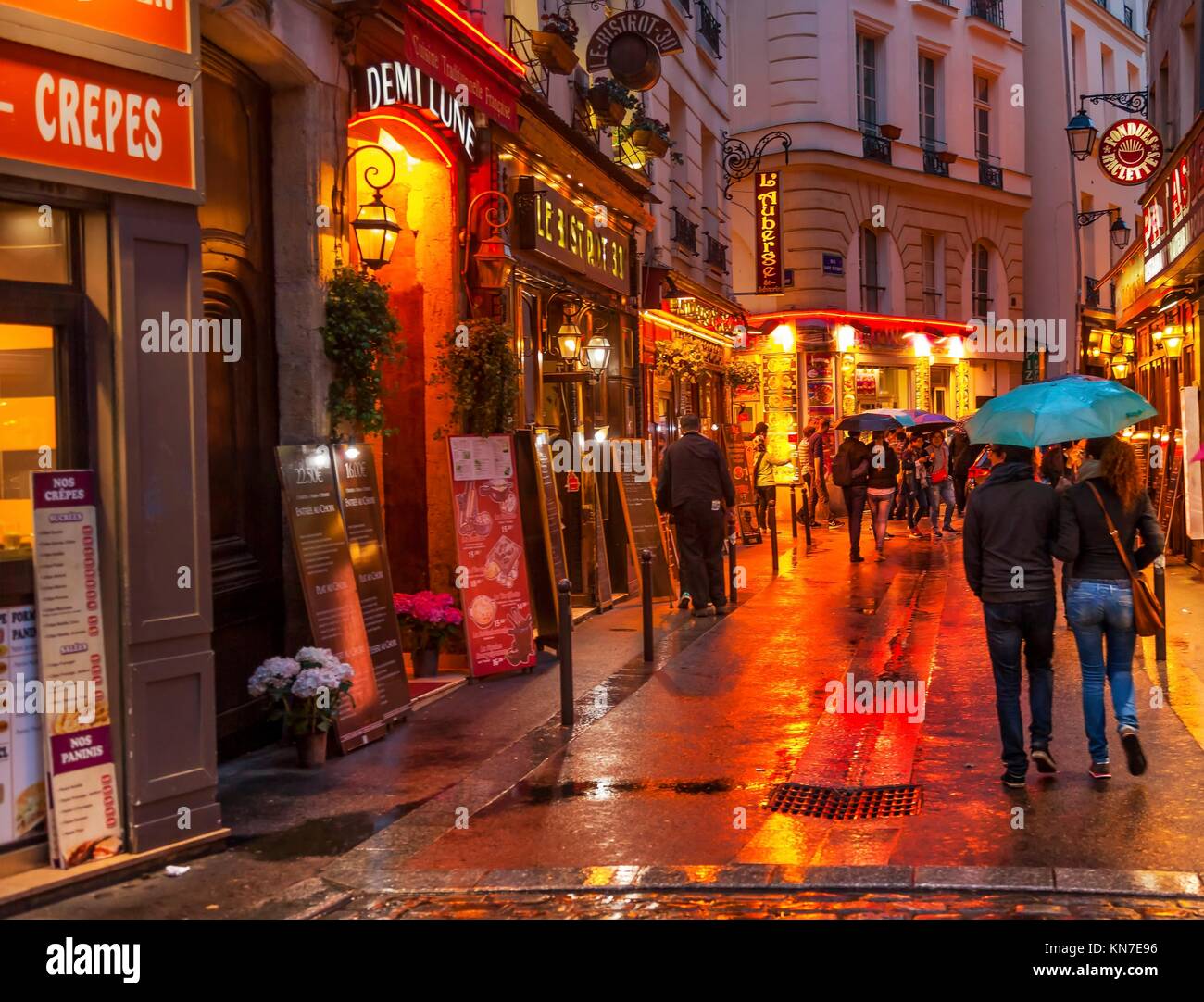 Wine Bars Restaurants Colorful Rainy Streets Tourists Lovers Walking