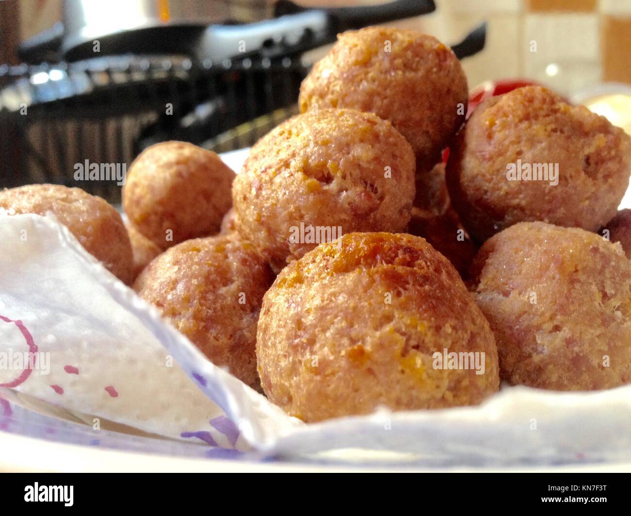 Fried large homemade meatballs for dinner. Stock Photo