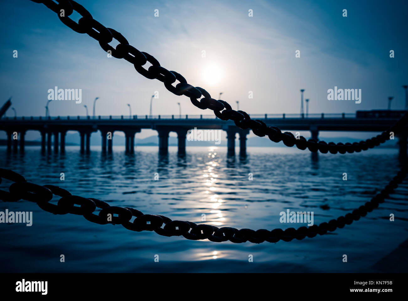 view of bridge in the river,in wuxi city,jiangsu province,China. Stock Photo