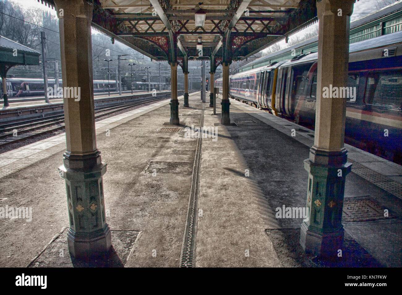 Railway station Platforms in Edinburgh, Scotland UK. Filtered. Stock Photo