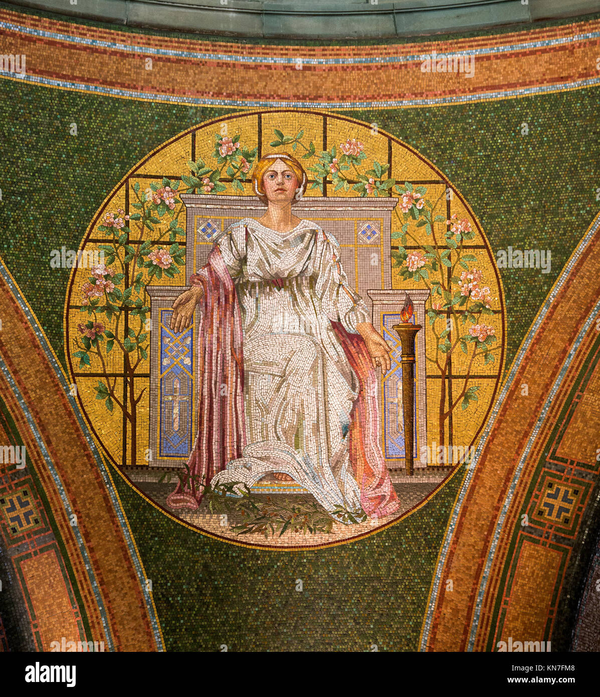 1909 tile mosaic depicting Love in the Lakewood Memorial Chapel in Minneapolis, Minnesota. The mosaic was designed by the Charles Lamb Studios of New  Stock Photo