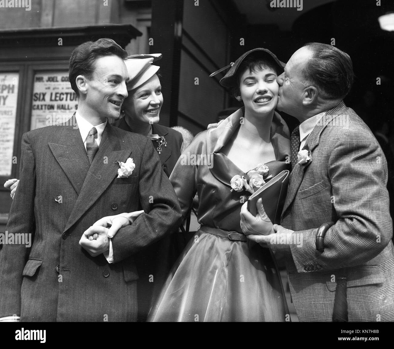 A celebrity wedding outside Caxton Hall registry office in London Uk 1950s Stock Photo