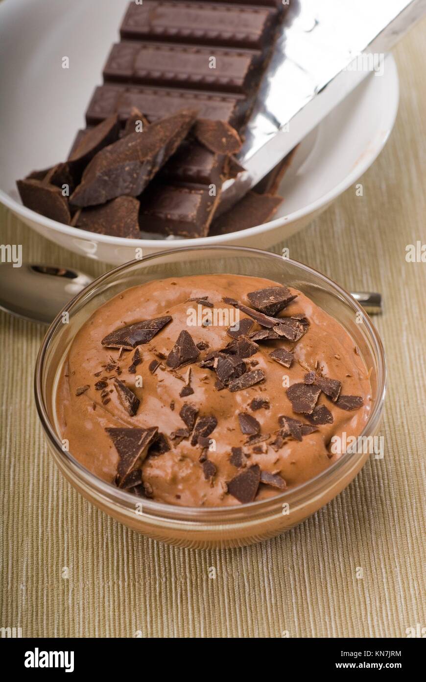 fresh homemade chocolate mousse made with bitter chocolate ,closeup