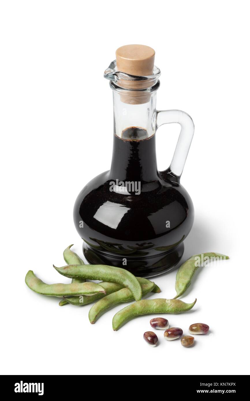 Bottle with soy sauce and fresh soybeans on white background Stock Photo Alamy