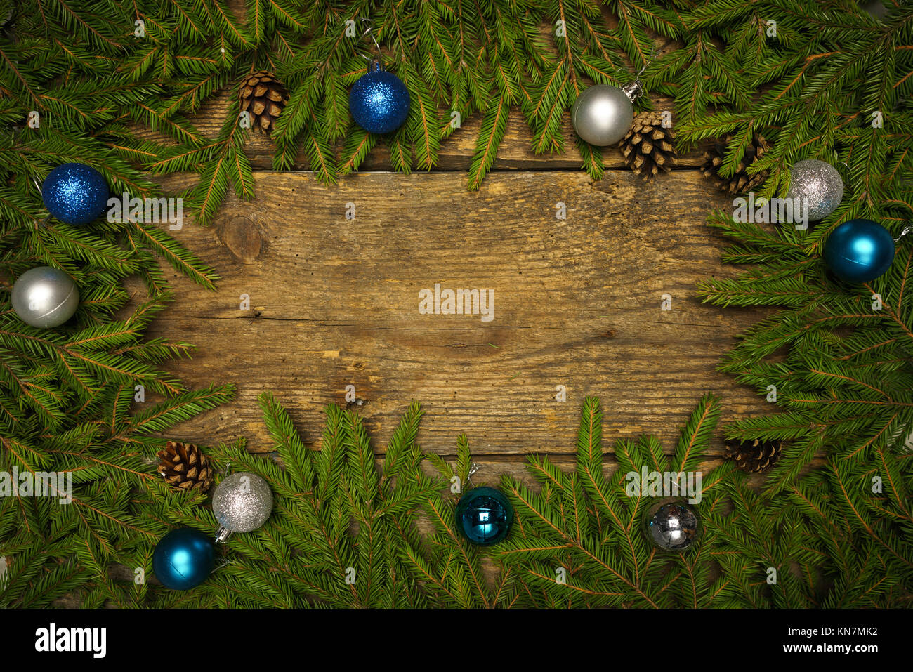 Christmas border with fir tree branches, cones and christmas ...