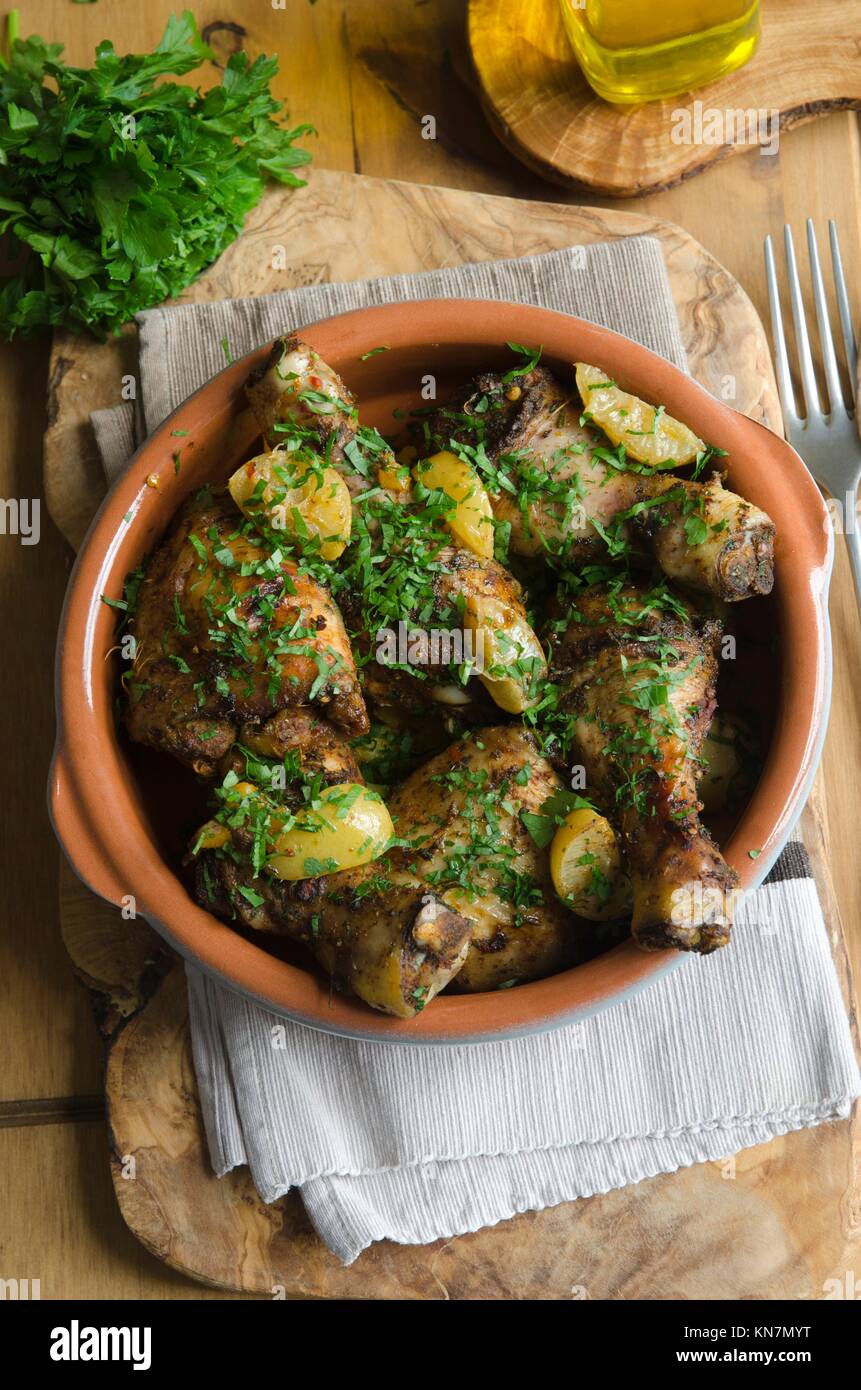 Chicken drumsticks and thighs with Ras el Hanout, preserved lemon and