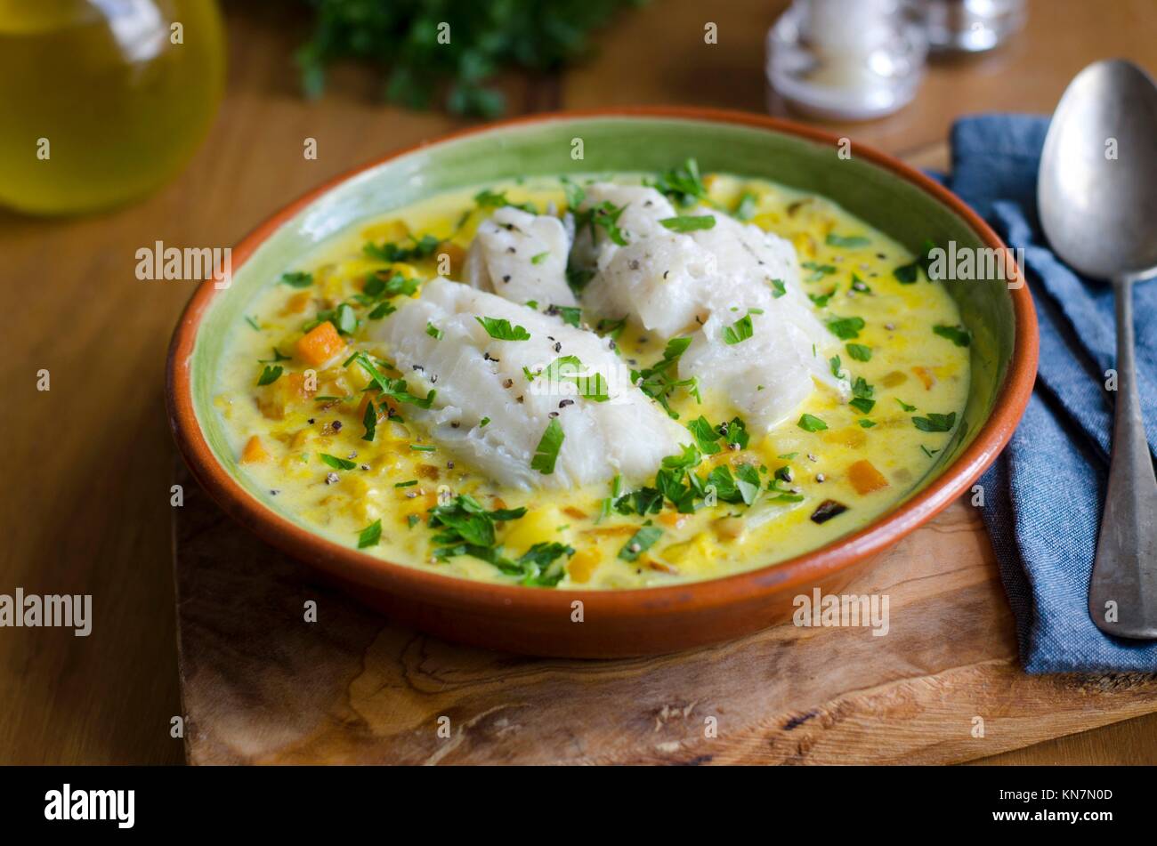 Delicious haddock chowder in a bowl Stock Photo Alamy