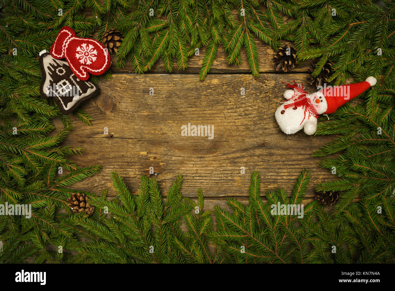 Christmas border with fir tree branches, cones and christmas ...