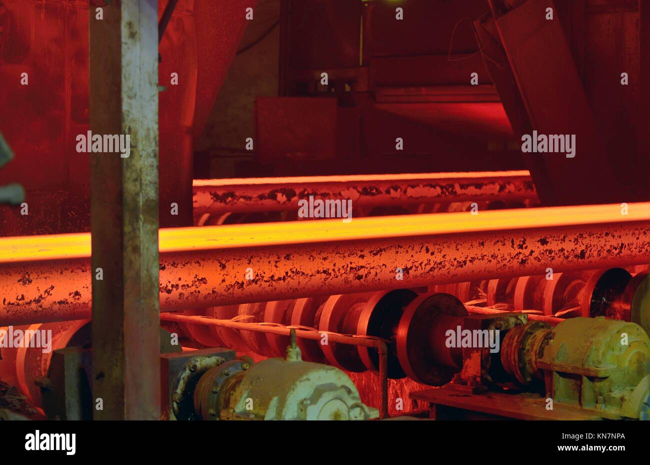 hot steel on conveyor in steel mill Stock Photo Alamy