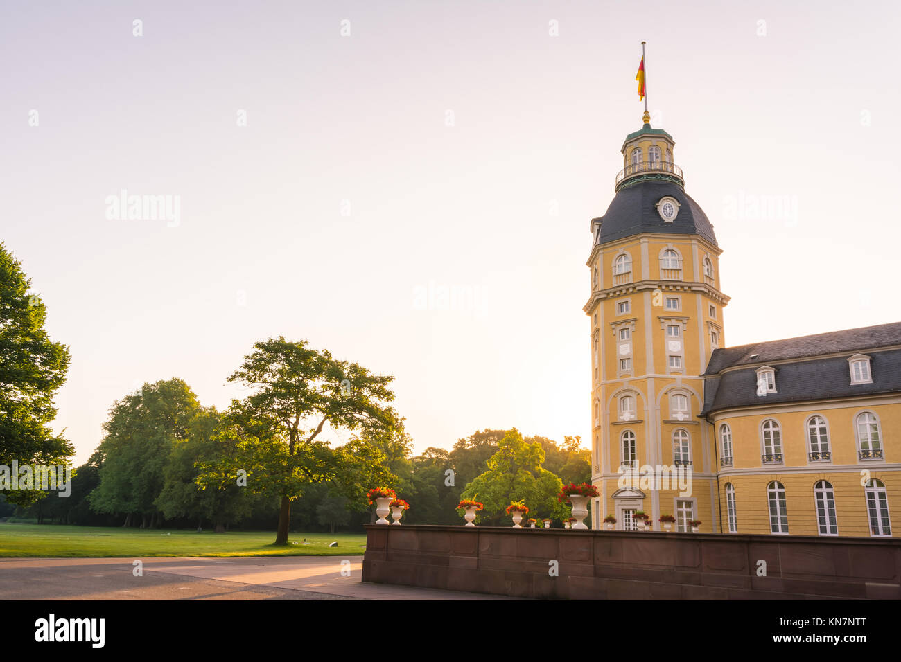 North Side of Karlsruhe Palace Castle Schloss in Germany Blauer Strahl Architecture Stock Photo