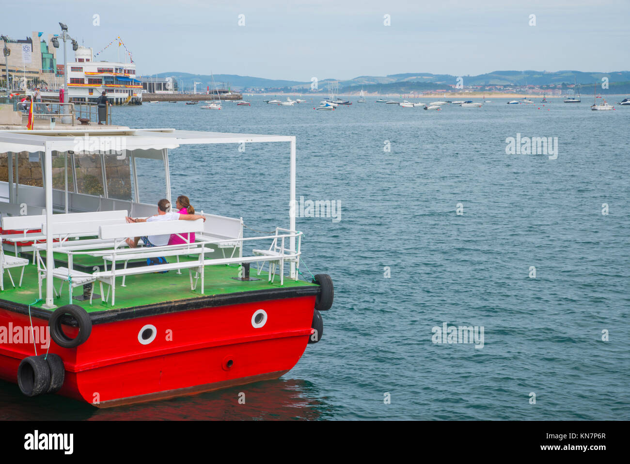 People in the boat waiting for a sea trip. Santander, Spain. Stock Photo
