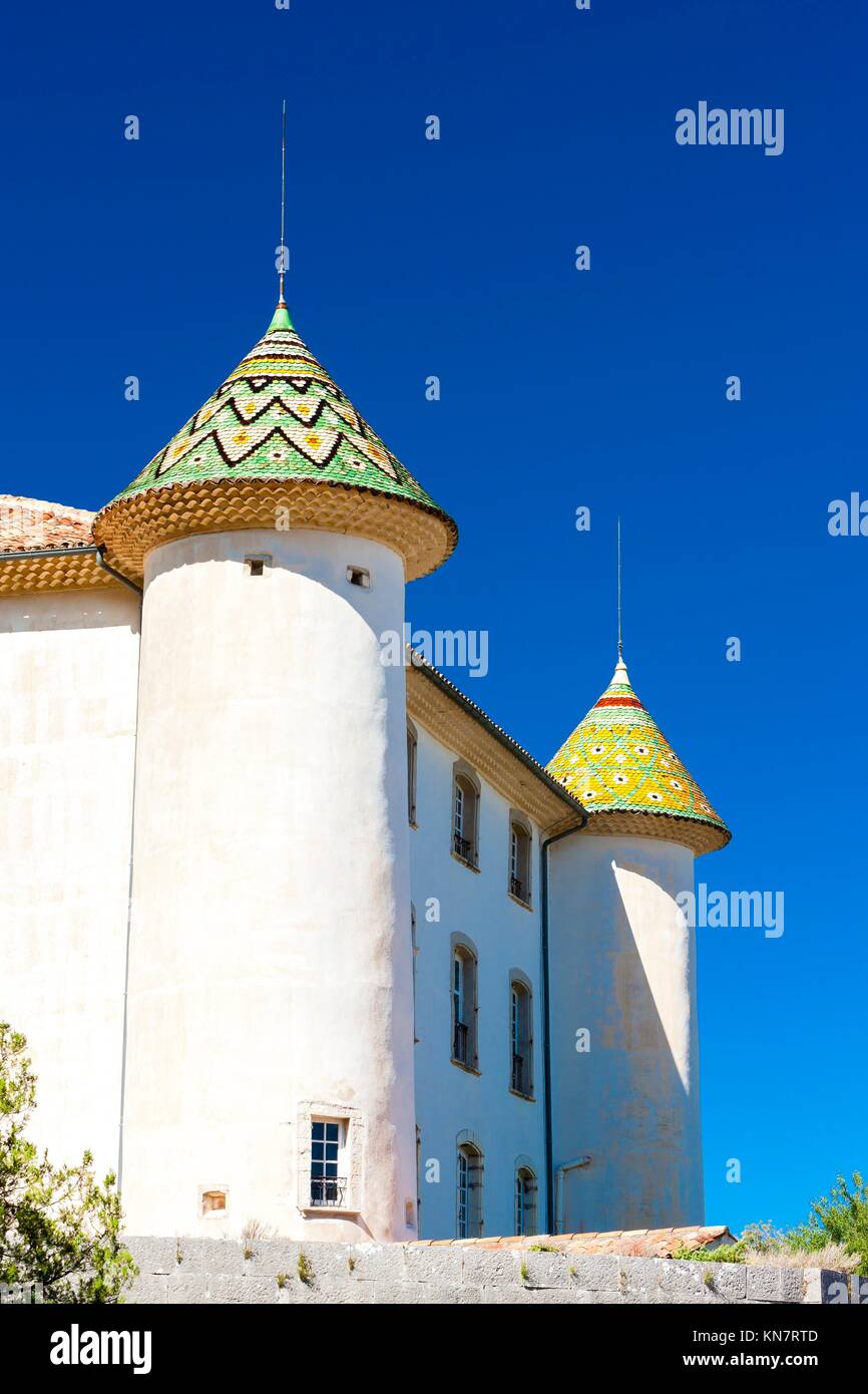 chateau in Aiguines, Var Department, Provence, France. Stock Photo