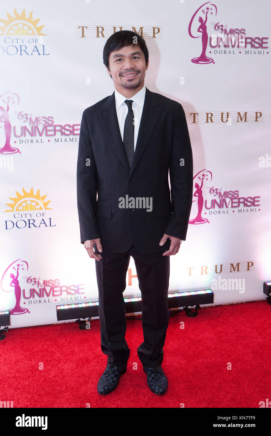 DORAL, FL - JANUARY 25: Manny Pacquiao attends The 63rd Annual Miss Universe Pageant Red Carpet at Trump National Doral on January 25, 2015 in Doral, Florida  People:  Manny Pacquiao Stock Photo