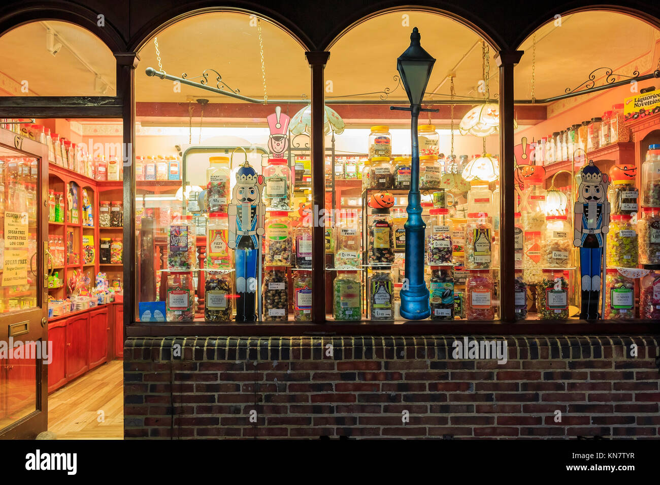 New Forest National Park, NOV 8: Night view of a colorful candy shop on NOV 8, 2015 at New Forest National Park, United Kingdom Stock Photo