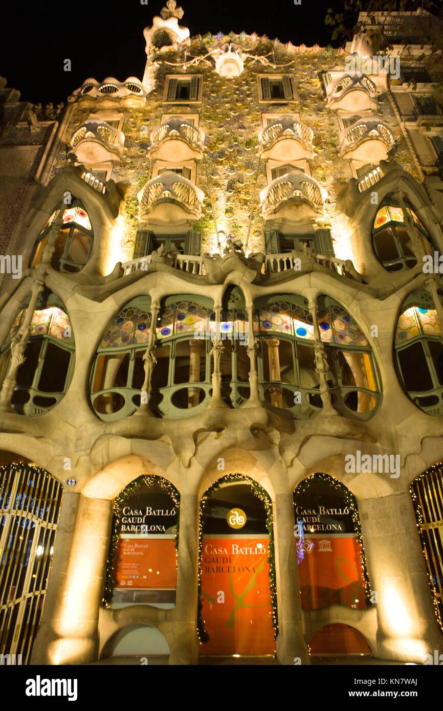 Casa Batllo, a key feature in the architecture of modernist Barcelona, Spain. Stock Photo