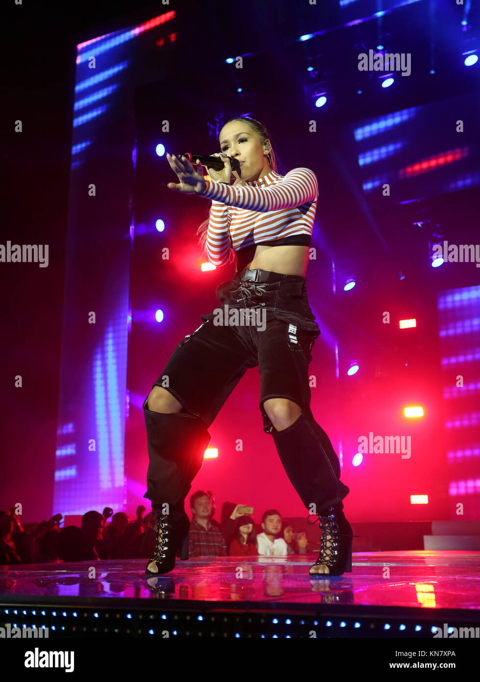 Imani performs with Sigala on stage during day two of Capital's Jingle Bell Ball with Coca-Cola at London's O2 Arena. PRESS ASSOCIATION Photo. Picture date: Sunday December 10, 2017. Photo credit should read: Isabel Infantes/PA Wire Stock Photo