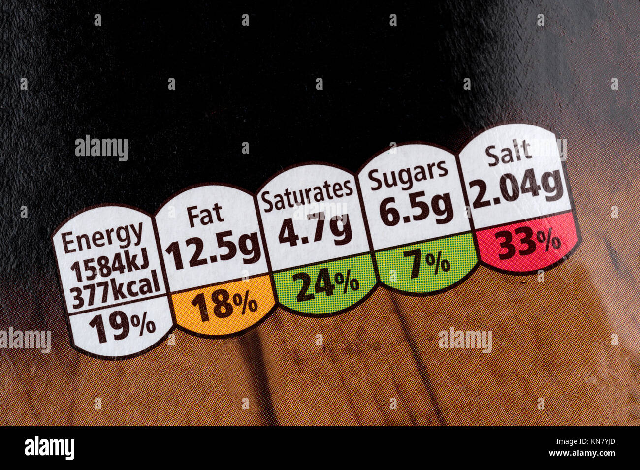 Close-up on a nutrition information label Stock Photo