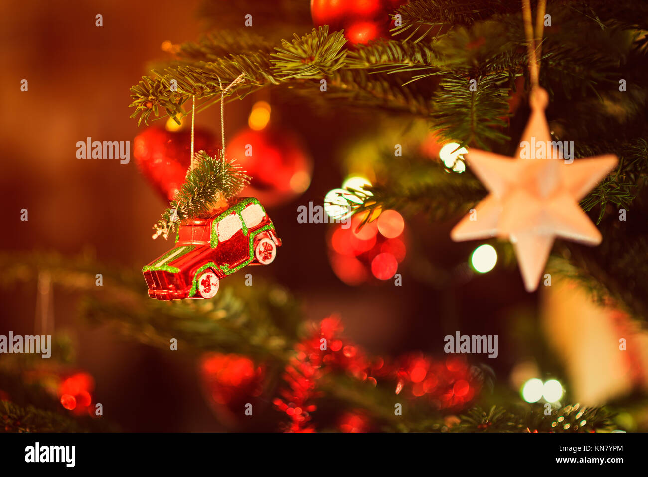 Miniature Toy Car hanging in Christmas Tree Stock Photo Alamy