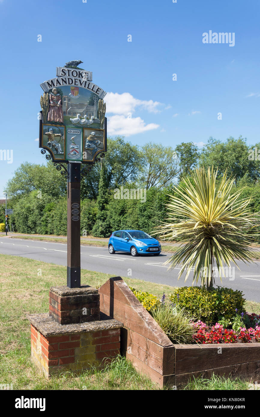 Village sign, Stoke Mandeville, Buckinghamshire, England, United Kingdom Stock Photo