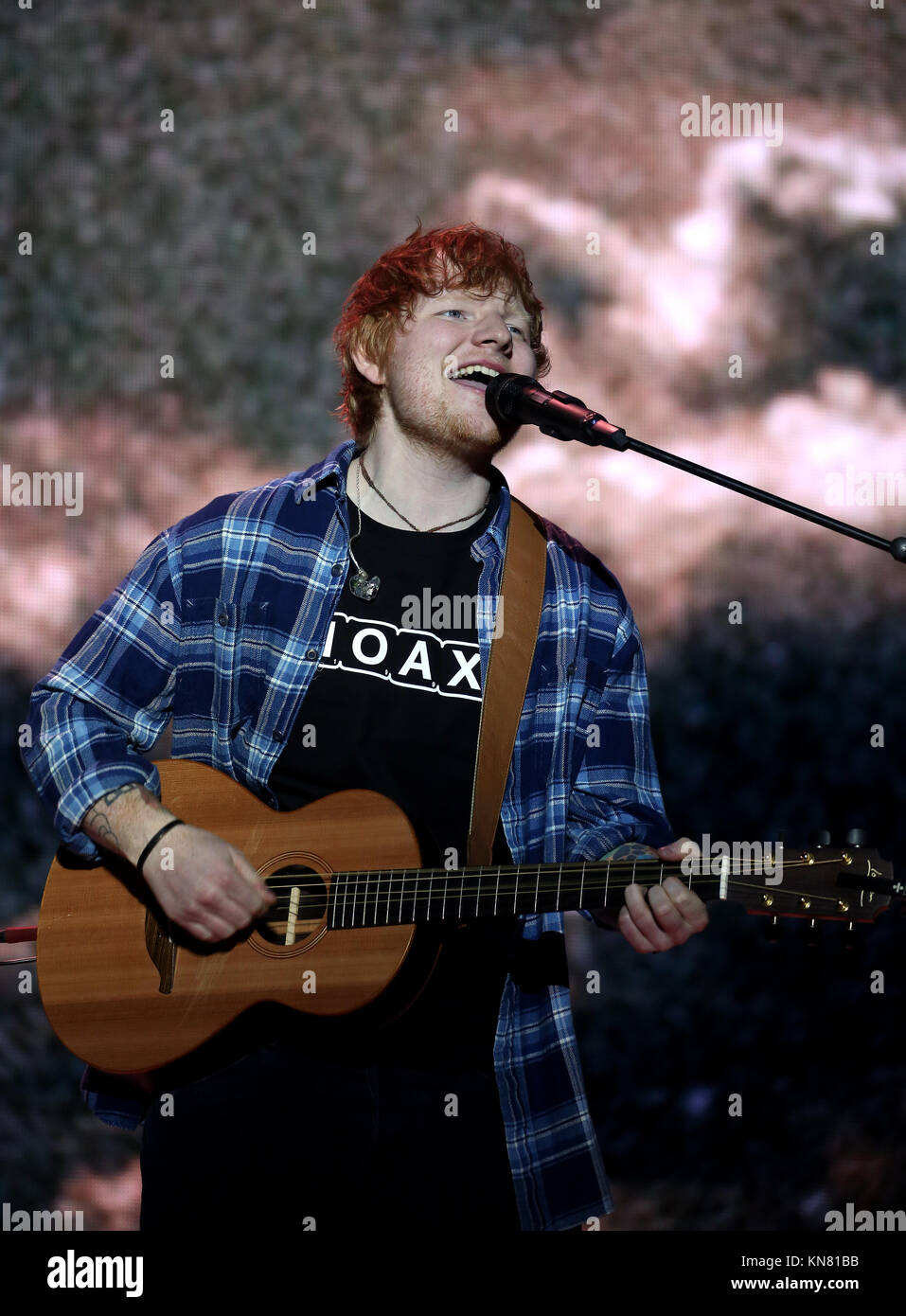 Ed Sheeran performs on stage during day two of Capital's Jingle Bell ...