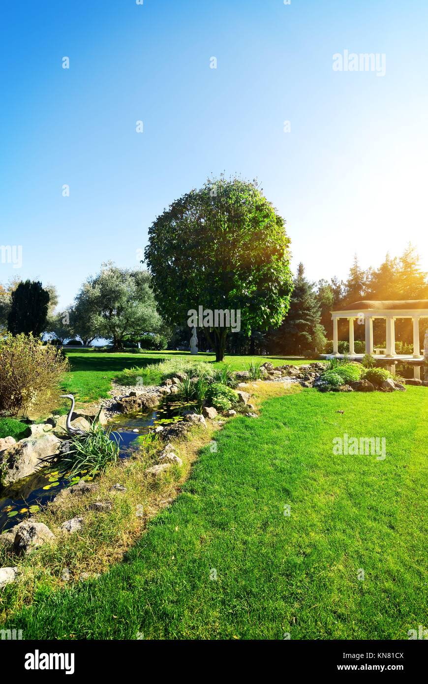 Bower with columns in the Aivasovsky park. Stock Photo