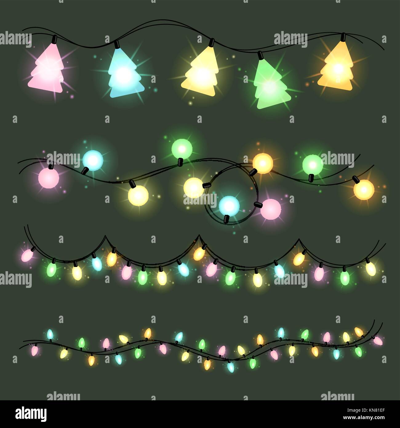 Set of christmas lamps garlands. Warm colour light Stock Vector Image ...