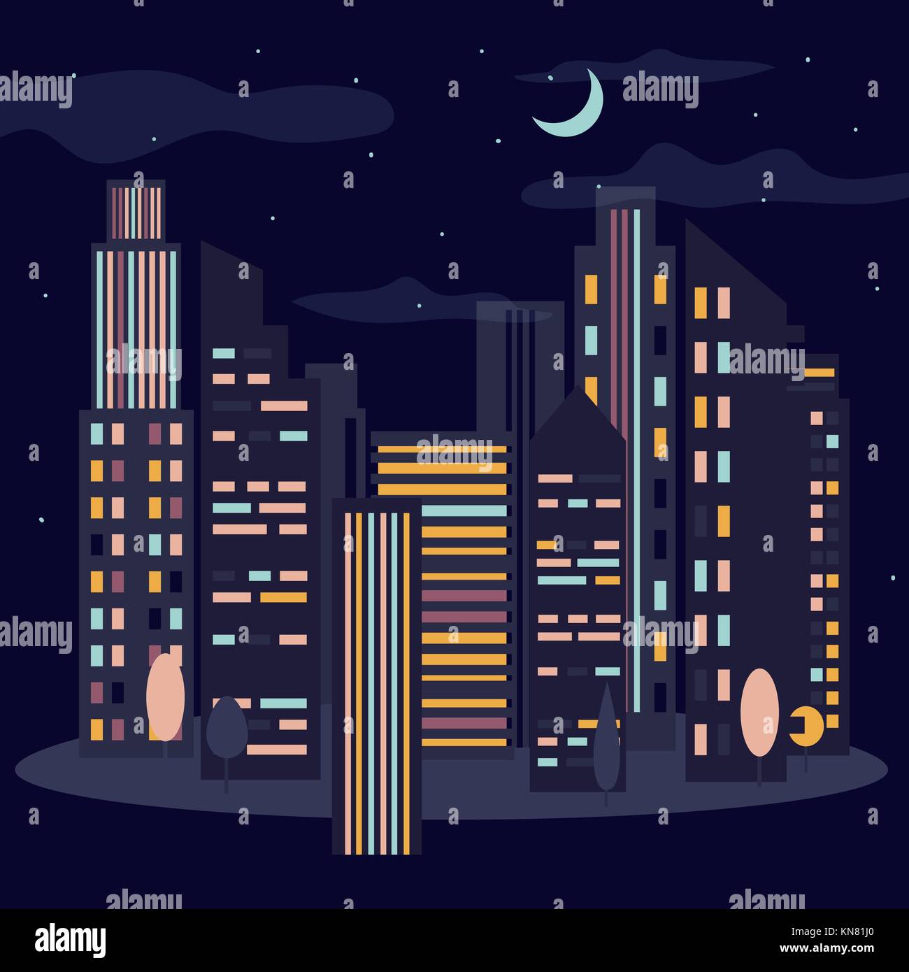 Night cityscape. Skyline with moon Stock Vector Image & Art - Alamy