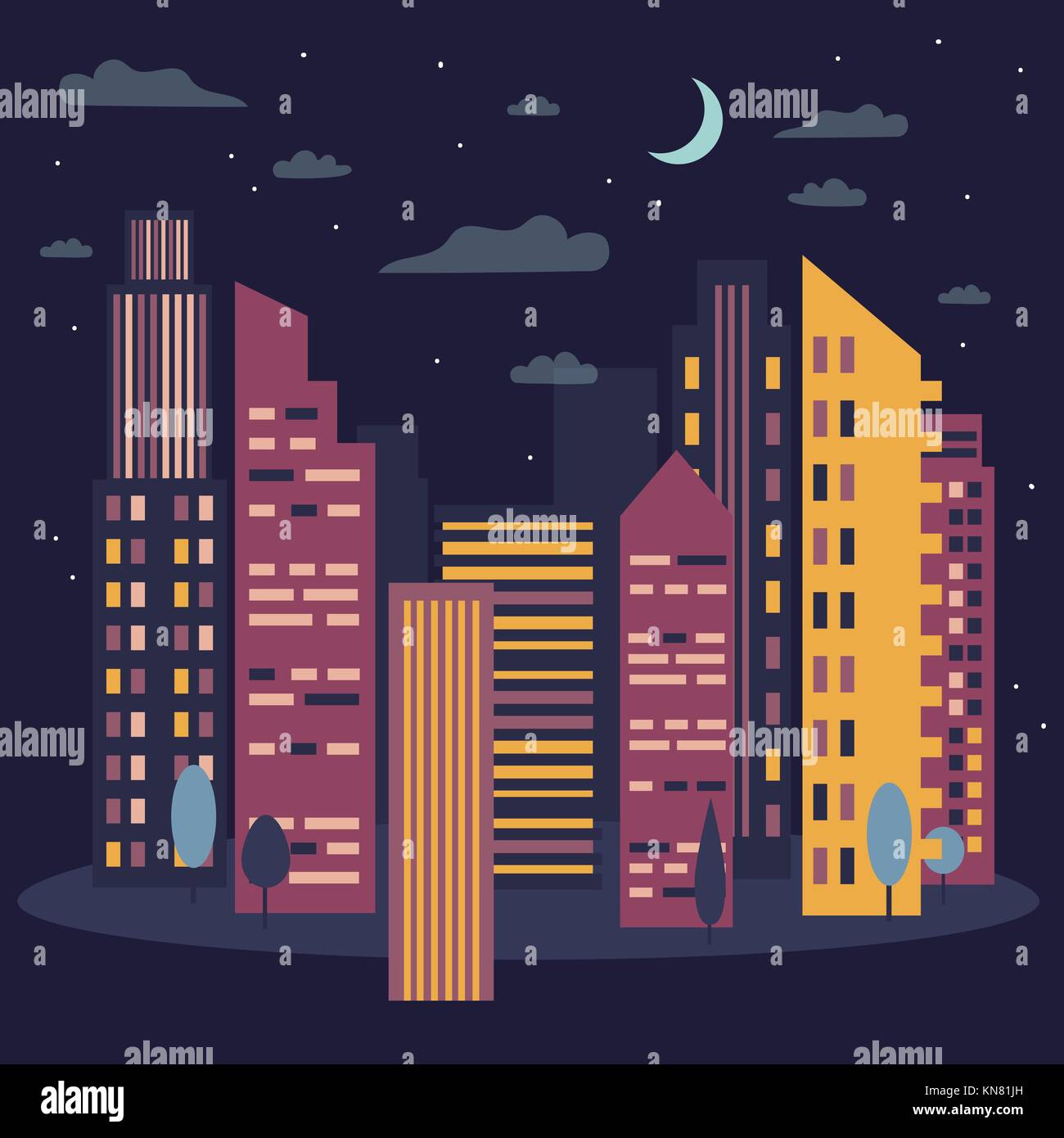 Night cityscape. Skyline with moon Stock Vector Image & Art - Alamy