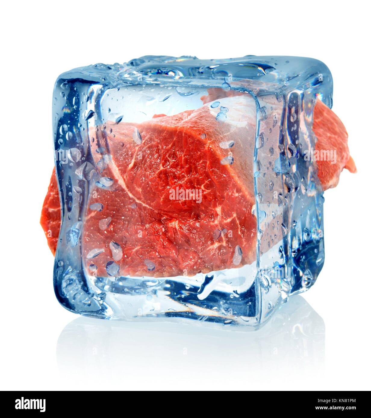 Ice cube and beef isolated on a white background Stock Photo Alamy